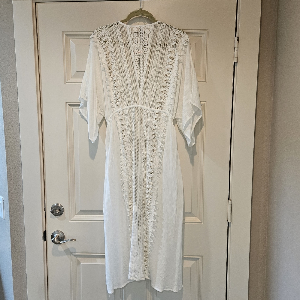 American Rag Maxi Kimono LS Tie Front Intricate Lace Sheer Egret White Small NWT - Picture 12 of 14
